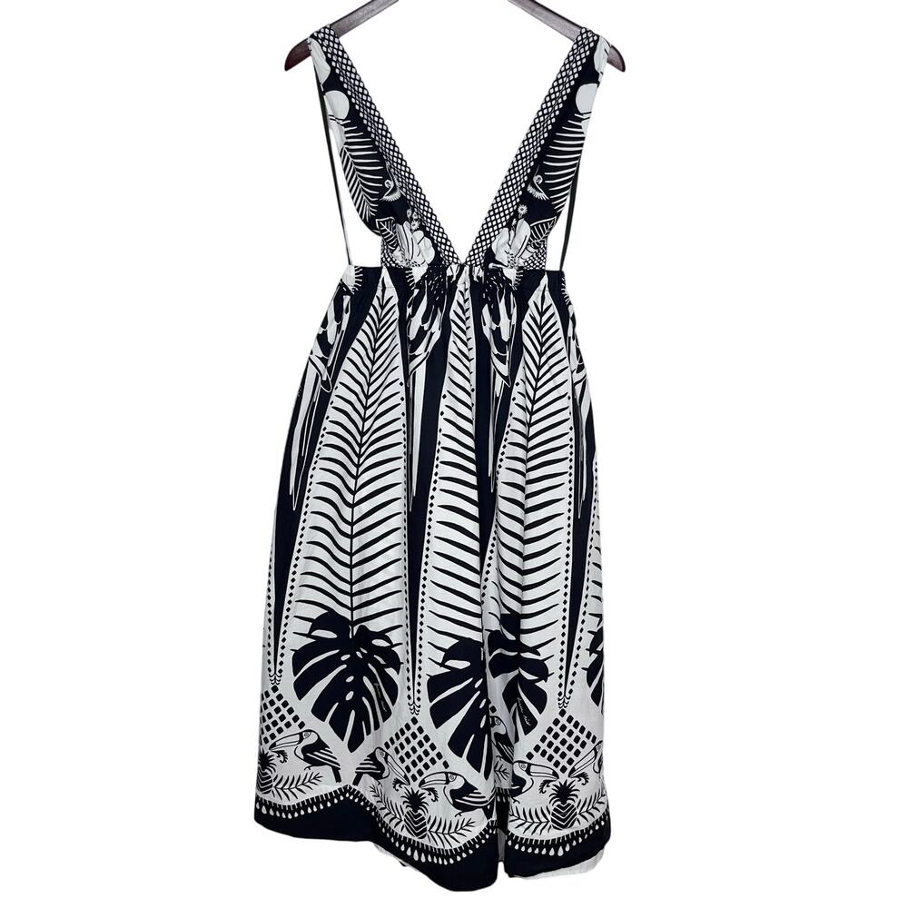 Farm Rio Macaw Elegance Black White Tropical Maxi Dress Cutout XL - Picture 4 of 11